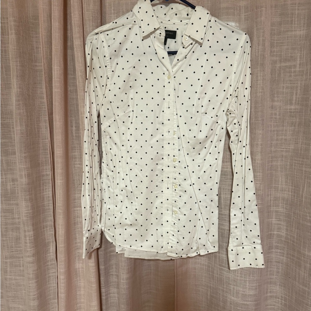 Banana Republic White Shirt with Black Diamond Pattern
